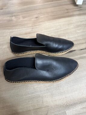 Free People Black Leather Espadrille Flats with Jute Trim